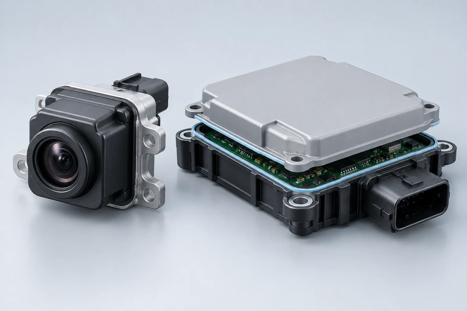 Application illustration of an automotive camera and an open controller assembly
