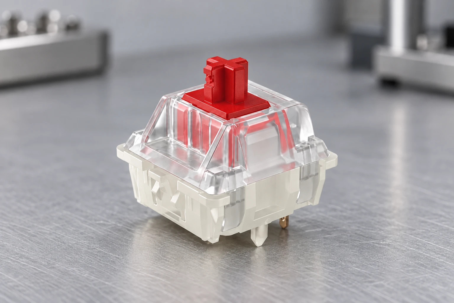 Unbranded keyboard-switch workbench illustration showing the key stem and housing sliding surfaces